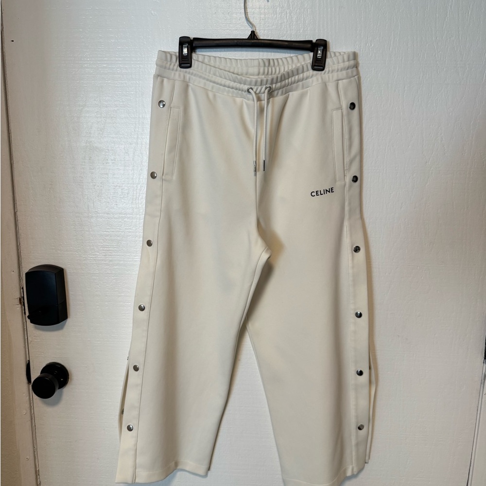 Celine Off-White Men's Joggers with Snap Details